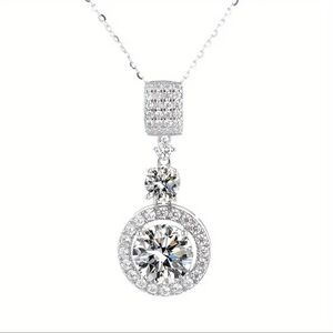 GRA Certified 6.1 CT Moissanite Diamond Brilliant Cut Halo Drop Necklace